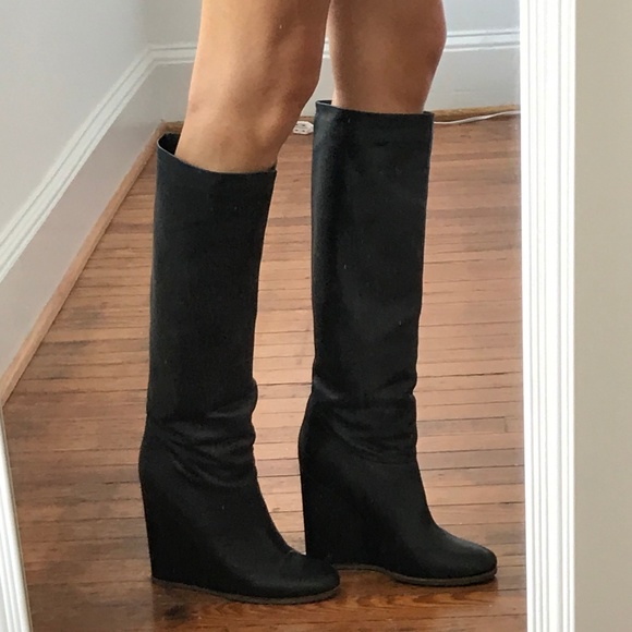 navy blue wedge boots